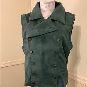 Complices C.P.S. Women's Double-Breasted Vest Sz Large NEW Pine Green Suede Look